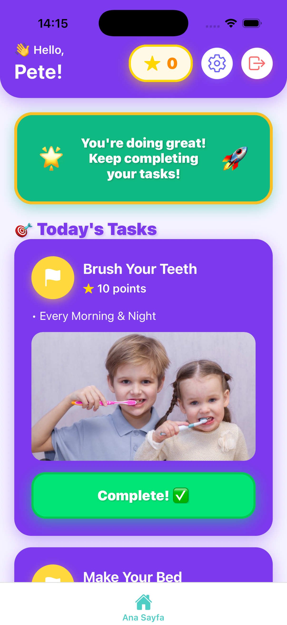 Child Tasks View - Kids completing daily tasks