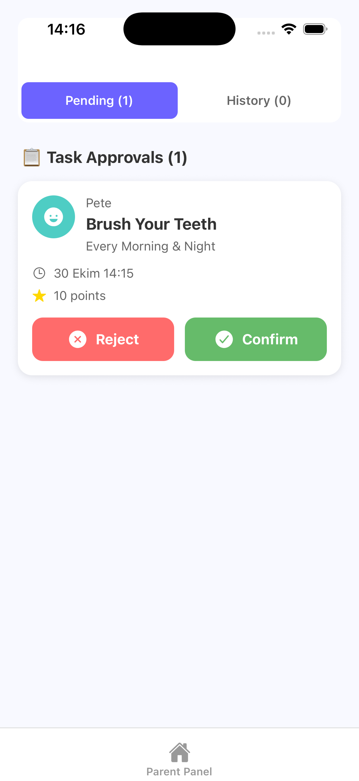 Parent Approval View - Review and approve tasks